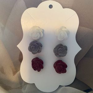 Set of 3 Flower Post Earrings